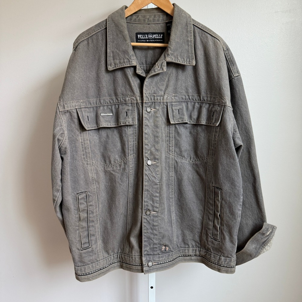 Pelle Pelle Marc Buchanan Vtg Retro Denim Jacket Metal Btn Patch size L